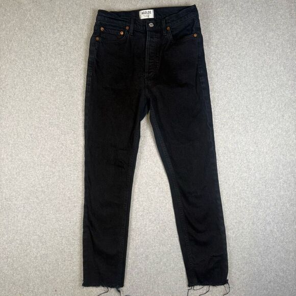 Agolde Womens Size 27 Skinny Denim Jeans Black Raw Frayed Hem Pockets - Picture 1 of 7